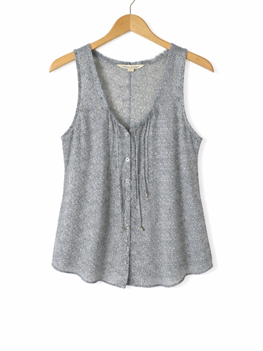 American Eagle Sleeveless Tank Medium Blue Boho Button Front Summer Top Romantic